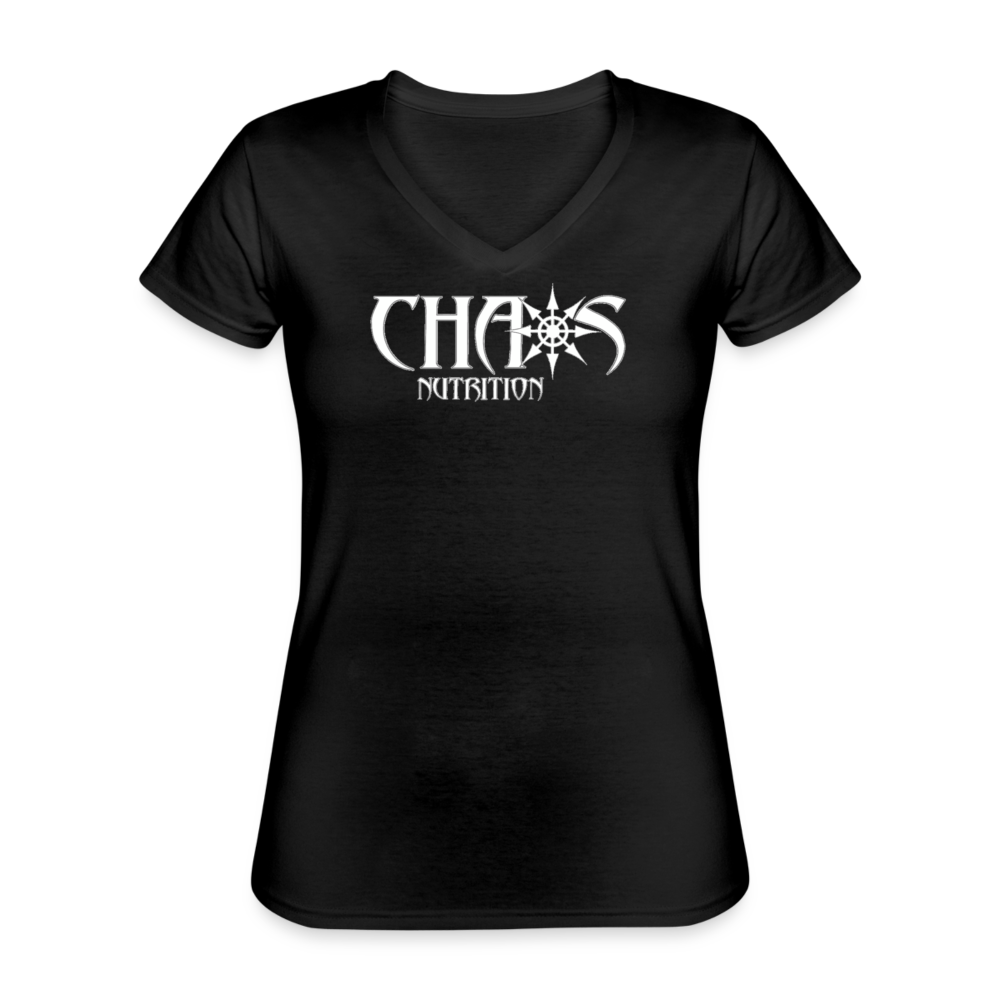Women's White Chaos Logo V-Neck T-Shirt - black