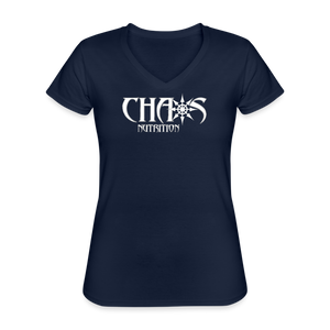 Women's White Chaos Logo V-Neck T-Shirt - navy
