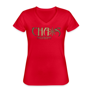 Women's Gold Chaos Logo V-Neck T-Shirt - red