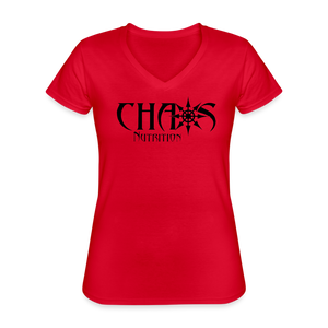 Women's Black Chaos Logo V-Neck T-Shirt - red