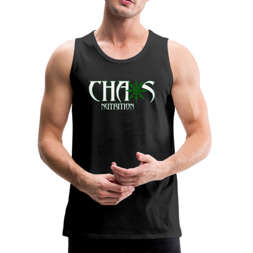 CHAOS NUTRITION, Black Tank Top with Green - White Lettering - black