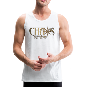 CHAOS NUTRITION, Black Tank Top with Gold Lettering - white