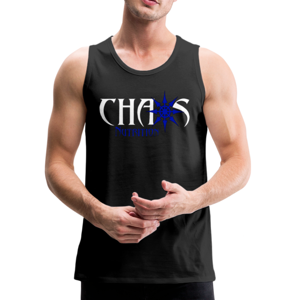 CHAOS NUTRITION, Black Tank Top with Blue- White Lettering - black