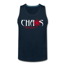 CHAOS NUTRITION, Black Tank Top with Red - White Lettering - deep navy