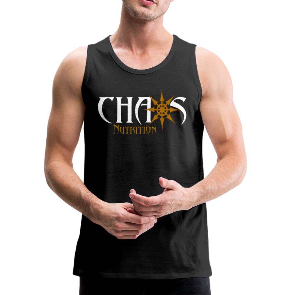 CHAOS NUTRITION, Black Tank Top with Gold- White Lettering - black