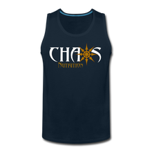 CHAOS NUTRITION, Black Tank Top with Gold- White Lettering - deep navy