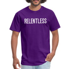 RELENTLESS T-SHIRT with WHITE LETTERING - purple