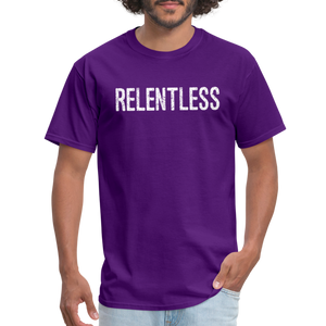 RELENTLESS T-SHIRT with WHITE LETTERING - purple