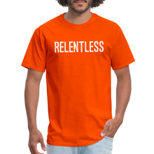 RELENTLESS T-SHIRT with WHITE LETTERING - orange