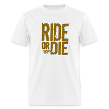 RIDE OR DIE - T-SHIRT with GOLD LOGO - white