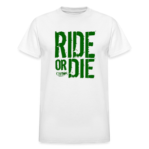 RIDE OR DIE T-SHIRT W/ GREEN LETTERING - white