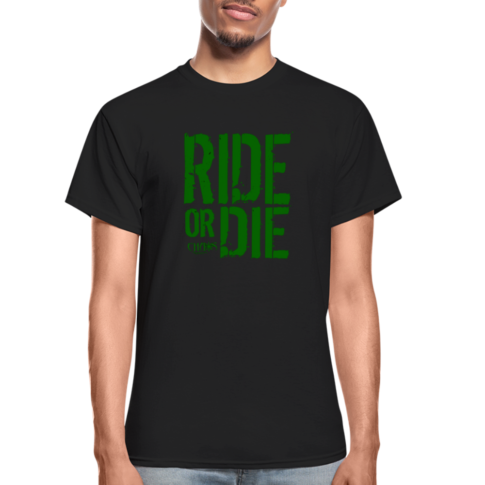 RIDE OR DIE T-SHIRT W/ GREEN LETTERING - black