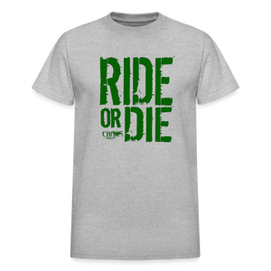 RIDE OR DIE T-SHIRT W/ GREEN LETTERING - heather gray
