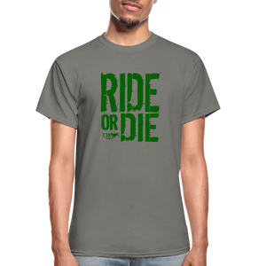 RIDE OR DIE T-SHIRT W/ GREEN LETTERING - charcoal