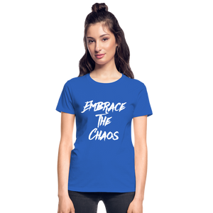 Embrace The Chaos Women's T-Shirt White Logo - royal blue
