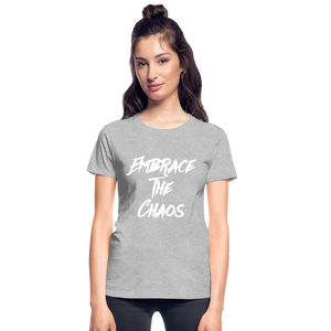 Embrace The Chaos Women's T-Shirt White Logo - heather gray