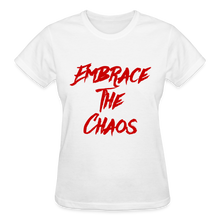 Embrace The Chaos Women's T-Shirt Red Logo - white
