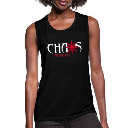 Chaos Nutrition, Women's Muscle T-Shirt with White and Red Lettering - black