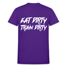 Eat Dirty Train Dirty, Black T- Shirt with White Lettering - purple