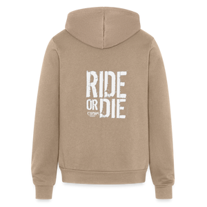 Ride Or Die Logo Unisex Full Zip Hoodie - tan