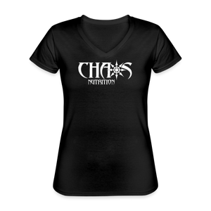 Women's White Chaos Logo V-Neck T-Shirt - black