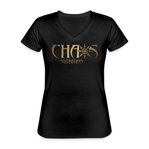 Women's Gold Chaos Logo V-Neck T-Shirt - black
