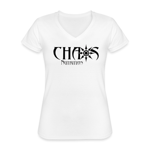 Women's Black Chaos Logo V-Neck T-Shirt - white