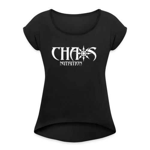 Chaos Nutrition Logo White Women's Roll Cuff T-Shirt - black