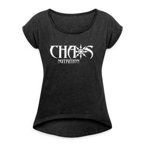 Chaos Nutrition Logo White Women's Roll Cuff T-Shirt - heather black
