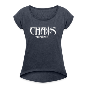 Chaos Nutrition Logo White Women's Roll Cuff T-Shirt - navy heather