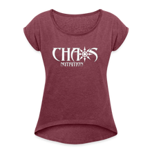 Chaos Nutrition Logo White Women's Roll Cuff T-Shirt - heather burgundy