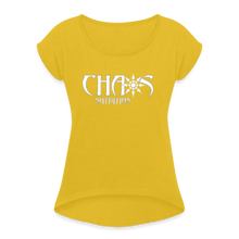 Chaos Nutrition Logo White Women's Roll Cuff T-Shirt - mustard yellow