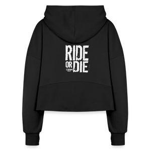 Women's Ride Or Die Half Zip Cropped Hoodie - black