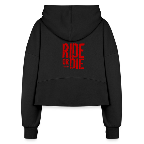 Women's Ride Or Die Half Zip Cropped Hoodie - black