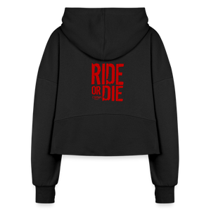 Women's Ride Or Die Half Zip Cropped Hoodie - black