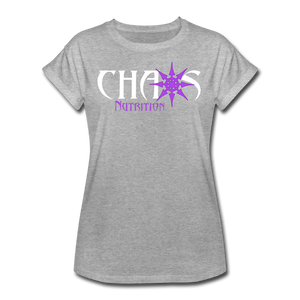 Chaos Nutrition - Premium Women's S/S Tee With Purple & White Logo - heather gray
