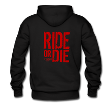 RIDE OR DIE, BLACK HOODIE WITH RED LETTERING - black