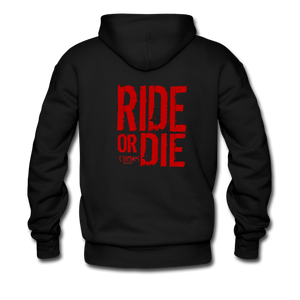 RIDE OR DIE, BLACK HOODIE WITH RED LETTERING - black