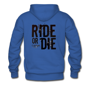 RIDE OR DIE, HOODIE WITH BLACK LETTERING - royal blue