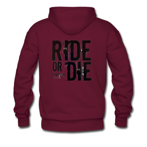 RIDE OR DIE, HOODIE WITH BLACK LETTERING - burgundy