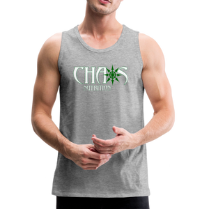 CHAOS NUTRITION, Black Tank Top with Green - White Lettering - heather gray