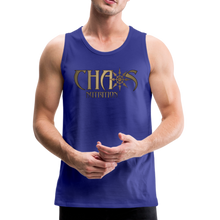 CHAOS NUTRITION, Black Tank Top with Gold Lettering - royal blue