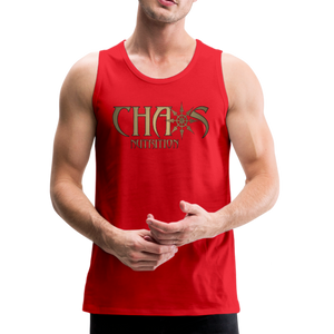CHAOS NUTRITION, Black Tank Top with Gold Lettering - red