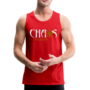 CHAOS NUTRITION, Black Tank Top with Gold- White Lettering - red
