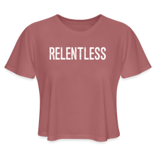 Relentless, Women's Cropped T-Shirt with White Lettering - mauve