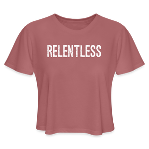 Relentless, Women's Cropped T-Shirt with White Lettering - mauve