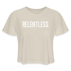 Relentless, Women's Cropped T-Shirt with White Lettering - dust