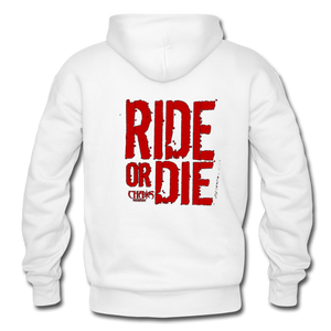 OG CHAOS + RIDE OR DIE, BLACK HOODIE WITH RED LETTERING - white