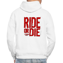 OG CHAOS + RIDE OR DIE, BLACK HOODIE WITH RED LETTERING - white