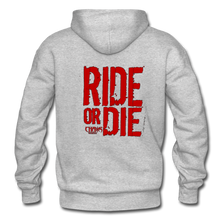 OG CHAOS + RIDE OR DIE, BLACK HOODIE WITH RED LETTERING - heather gray